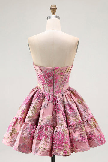 Off The Shoulder Printed A-Line Corset Cocktail Dress